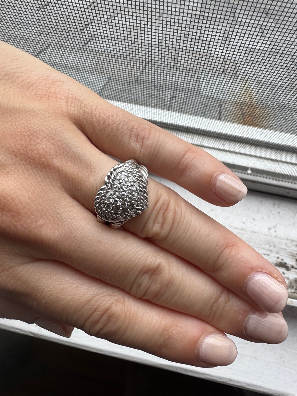 Judith Ripka sterling silver .925 cz pave heart ring size 7